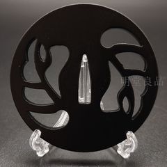 BK0158　日本刀装具　刀鍔　双葉図　透し　鉄地　透　鍔　刀剣美術　重量：約119G