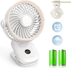 AOIMIRAI 2024年最新型 静音設計 卓上扇風機 自動首振り クリップ 小型扇風機 3段タイマー機能 クリップファン 5000mAh大容量バッテリー内蔵 充電式 USB 5段階風量調節 超強風 強力dcモーター ミニ ホワイト(ホワイト)