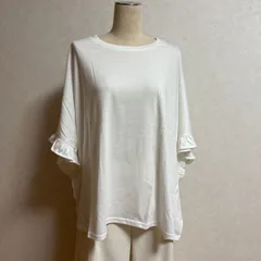 KN3085 ＊5L 大きいサイズ　楽ちん,フリルデザイン、プルオーバーオフホワイト Tシャツ カットソー