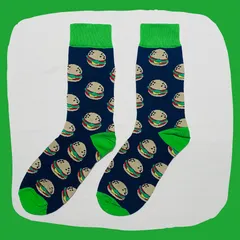ハンバーガー ネイビーグリーン クルーソックス #145
