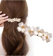 [Herbeluemily] バレッタ ヘアクリップ 髪留め 髪飾り フラワー パール 大人 上品 フラワーB [フラワーB]