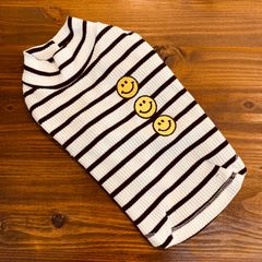 【新品】白黒ボーダーTシャツ　スマイルワッペン付　S〜SM  犬服　ドッグウェア