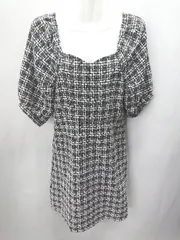 ◇ <!-利用不可文字-!>n MILLE アンミール 総柄 五分袖 ひざ丈 ワンピース サイズ表記なし ブラック レディース E  【1406180087050】