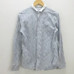 C■日本製■シップス/SHIPS Slim Fit ストライプ柄 長袖シャツ/ワイシャツ ナローショートカラー【L】白青/MENS/139【中古】■