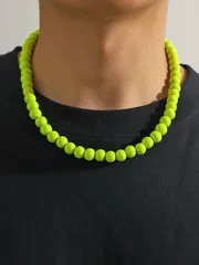 ジュエリー メンズ ネックレス 1個 蛍光灯 グリーン 木製 ビーズ 男性用 , パーフェクト 夏向け 野外活動 ネックレス
