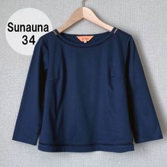 A0441【美品♪】Sunauna　スーナウーナ　襟ぐりレースブラウスプルオーバー　ネイビー
