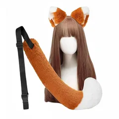 [Sucodver] きつね耳 カチューシャ しっぽ 2点セット きつねダンス 狐耳 狐 きつね カチューシャ 尻尾 野球観戦 ハロウィン コスプレ 小物 (カチューシャ尻尾2個セット) 1
