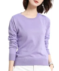 [グリーンパキラ] オフィスカジュアル レディース ニット トップス 秋冬 春 セーター カットソー リブニット 薄手 ニットセーター レディーストップス 長袖 スーツインナーレディース 50代 40代 大きいサイズ プルオー [パープル] [XL] [標準]