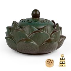 お香立て 線香立て 香炉 陶器 蓋付き 難燃綿と香立てつき ヨガ 瞑想 WOVTE 仏壇用 浄化 香道 仏具