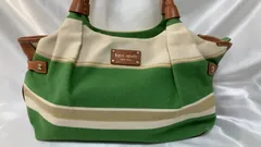 <美品> ケイトスペード　ニューヨーク　ボーダー　ハンドバック　グリーン×キナリ