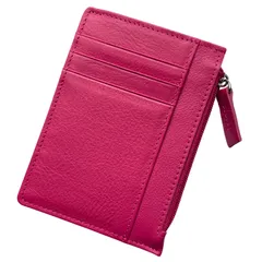 [Four leaf] 【コンパクト×収納力】 薄型 財布 小銭入れ付き カードケース フラグメントケース ミニ財布 ウォレット 小さい財布 コンパクト 薄い 本革 牛革 牛本革 カード ６枚収納 (ピンク) [ピンク]