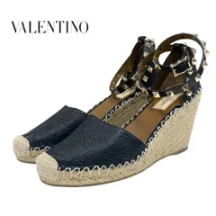 ヴァレンティノ VALENTINO パンプス 靴 シューズ レザー ブラック 黒 ゴールド サンダル ロックスタッズ エスパドリーユ ウェッジソール  ストラップ - メルカリ