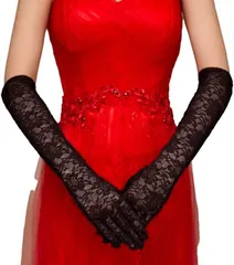 Kai La Nalu ウエディング グローブ レディース ファッション ファイブ 両手 大人 女性( 黒ロング,  Free Size)