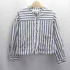 ◇ ⊂ SM2 サマンサ モスモス 綿麻混合 ボーダー柄 長袖 ブラウス サイズF ホワイト ブルー レディース E  【1504240012896】