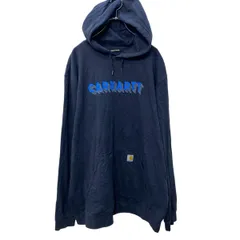 Carhartt プリントスウェット パーカー 2XL ネイビー カーハート ビッグサイズ プルオーバー 裏起毛 古着卸 アメリカ仕入 a704-5207
