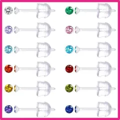 12色：2mm Jstyle 樹脂 ピアス レディース メンズ 人気 一粒 スタッドピアス 12色 透明 ピアス ユニセックス カラー ジルコン 誕生石 アレルギー対応 24個 誕生日 プレゼント クリスマス シンプル 小さめ キラキラ ピアス 2mm 4ｍｍ