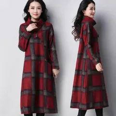 ワンピース シャツワンピース ワンピドレス ロング ロング丈 袖あり 長袖 ハイネック タートルネック 襟なし Aライン ポケット ウール 厚手 かわいい 大人可愛い シンプル カジュアル 大人 おしゃれ お洒落 レトロ アジアン エスニック エキゾチック ラ