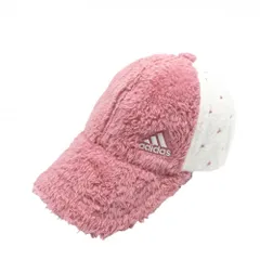 【超美品】アディダス ボアキャップ ピンク×白 白地柄 ロゴ刺しゅう フリー(56cm-58cm)  ゴルフウェア adidas