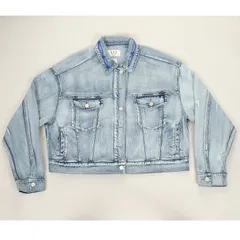 L.T.J  letter to juliet USED デニムジャケット レディーストップス ジャケット Gジャン ショート 長袖 ロングスリーブ ユーズド ダメージ加工 刺繍 ゆったり カジュアル デニムジャケット 軽アウター ジャケット アウター