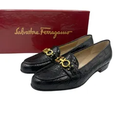 未使用品 Salvatore Ferragamo フェラガモ ローファー レザー ワニ押方 ガンチーニ ゴールド金具 ブラック サイズ36.5B 箱付き