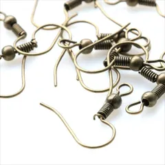 P-314 ピアスフック 20個セット【アンティーク】 カン付き フックピアス コイル 丸玉付 フック式 ピアスパーツ アクセサリー パーツ ハンドメイド マスクチャーム 材料 金古美