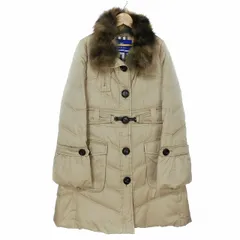 バーバリーブルーレーベル BURBERRY BLUE LABEL ダウンコート 長袖 ロング 裏地ノバチェック フォックスファー コットン 無地 40 ベージュ アウター /TAY
