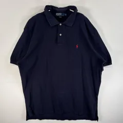 古着 90's/90年代 ポロバイラルフローレン Polo by Ralph Lauren 鹿の子 半袖 ポロシャツ ワンポイント ロゴ 刺繍 大きいサイズ 2ボタン XL  ネイビー 無地 メンズ