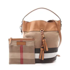 バーバリー BURBERRY ショルダーバッグ ノバチェック ブラウン キャンバス レザー ノバチェック バケットバッグ レディース Used B