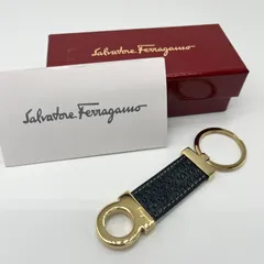 箱付き 美品 salvatore feragamo サルヴァトーレ フェラガモ レザーキーリング ガンチーニ ブラック ゴールド アクセサリー 小物 チャーム キーホルダー IX-220116 イタリア製