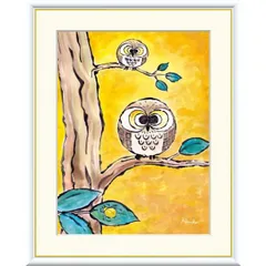 高精細デジタル額装版画 現代アート Hinako しあわせのふくろう 日菜子 (ひなこ) 「 黄金ふくろう 」 サイズ F6号