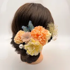 【あやあゆ様専用】春の和装にぴったり！蝶＆花飾り付き 和風ヘアアクセサリーセット（全７点）成人式・卒業式・お花見にも 髪飾り　春らしい暖色グラデーション