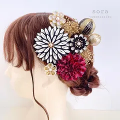 つまみ細工髪飾り【黒×ブラック】成人式　七五三　和装　着物　結婚式　卒業式