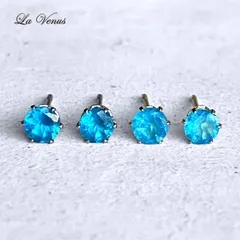 ✴︎つけっぱなしOK✴︎ マダガスカル産 天然 ネオンブルーアパタイト ひと粒 ピアス 4mm 宝石質 316 サージカルステンレス 両耳用 金属アレルギー対策 一粒スタッド