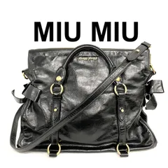 ミュウミュウ　miumiu　レザー　ショルダーバッグ　ハンドバッグ　サイド リボン　ブラック