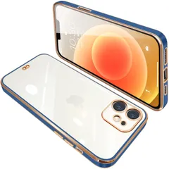 【在庫セール】TPU 耐衝撃 メッキ加工 全面保護 スマホケース シリコン カバー スリム アイフォン12mini 透明 薄型 クリア ストラップホール付き ケース mini 落下防止（ブルー） iPhone12