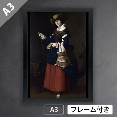 フランシスコ・デ・スルバラン（Francisco de Zurbaran）『アンティオキアの聖マルガリタ』(1629年頃) バロック　アートポスターA3 マット紙【フレーム付】《IN》