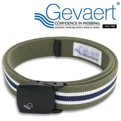 【日本製】GEVAERT ゲバルト ベルト 軽量バックル使用 35mm幅 NEK ゴムベルト ベルギー生地使用 日本製 7987137 (J-カーキ/ネイビー)のサムネイル