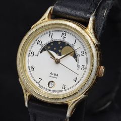 A156希少 稼動品 SEIKO ALBA ムーンフェイズ 80年代ヴィンテージ