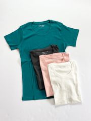 オーガニックコットンTシャツ　　　white/pink/turquoise green/charcoal