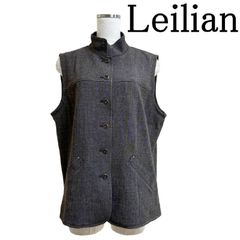 Leilian（レリアン）袖なしジャケット　襟付きジャケット　夏用アウター レディース　ノースリーブジャケット　デニム　13号　グレー