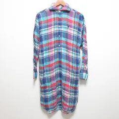 美品 POLO RALPH LAUREN ポロラルフローレン チェック柄 リネン100％ 長袖 シャツワンピース サイズ0 マルチカラー レディース 古着 中古 USED