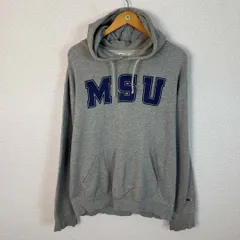 Champion チャンピオン MSU カレッジロゴ スウェットパーカー ダメージ加工 グレー X-LARGEサイズ メンズ 古着 アメカジ