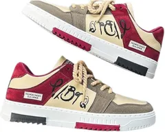 KIDSMAL カジュアル スニーカー メンズ レディース 兼用 ロー カット 厚底 靴 紐付き 韓国風 ストリート(レッド,  26.0 cm)