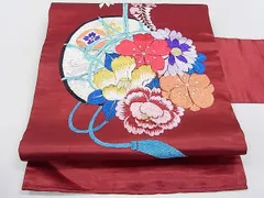 平和屋2□アンティーク 大正ロマン 九寸名古屋帯 総刺繍 鼓花文 金糸 ...