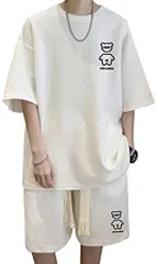 L_018#：ホワイト [Firome] 夏服 tシャツ メンズ 半袖 ハーフパンツ 上下セット ジャージ メンズ 上下セット スポーツウェア 無地 ショートパンツ スウェット セットアップ メンズ 部屋着 カジュアル White L