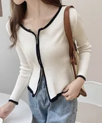 ダブルジップ 長袖ニットカーディガン