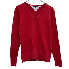 TOMMY HILFIGER ニット セーター S レッド レディース トミーフィルフィガー Vネック 古着卸 アメリカ仕入 a611-7440