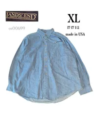90s USA LANDS'ENDランズエンドUSA製デニムシャツ企業刺繍XL