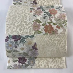 【在庫一掃】 袋帯 美品 逸品 桜 葉柄 唐織 クリーム 六通 正絹 【中古】