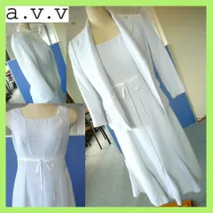 a.v.v ワンピース スーツ セット ノースリーブワンピ＆ジャケット 38 OP 水玉 可愛い レース リボン フレア 冠婚 豪華 美品 裏地有_P11